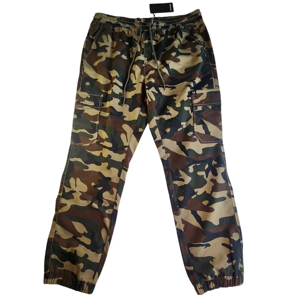 TRUE RELIGION Camo Cargo Jogger Mens‎ XL Green Hunting Drawstring NEW